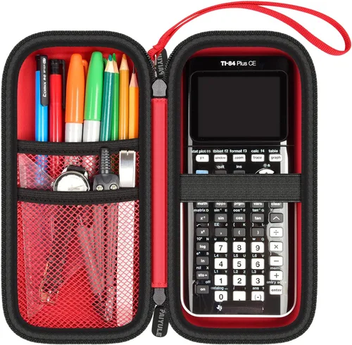 Vista 15 de PAIYULE - Funda para calculadora TI-84 83 Plus CE, EVO, TI-Nspire CX II, color negro Hard shell calculator case, zip mesh pocket, elastic strap