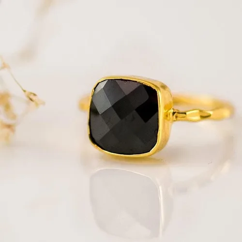 Vista 2 de Anillos de piedra preciosa de ónix con pompón de plata 925, cojín de 0.394in