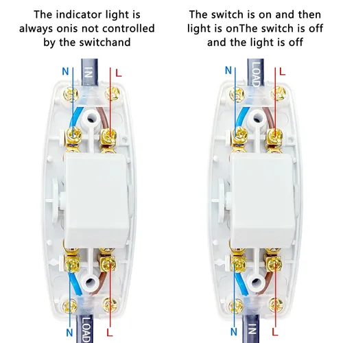 Vista 3 de Paquete de 2 interruptores de lámpara, interruptor de cable en línea con luz indicadora, interruptor en línea (6A 250 V), interruptor de cable