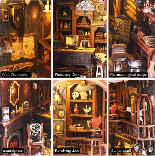 Vista 4 de Kit de Rincón de Libros, Tienda Mágica de Muñecas para Casa de Muñecas, Estantería para Libros, Decoración de Pasillo, Kit de Bricolaje de Casa