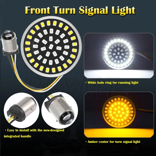 Vista 3 de PBYMT 1157 Luz LED de señal de giro frontal de 2 pulgadas, kit de cubierta de lente ahumada de bala compatible con Harley Davidson Dyna Softail