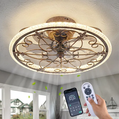 Vista 10 de Ventilador de techo enjaulado blanco con luces y control remoto, ventilador de techo industrial de granja con luz para cocina, dormitorio, sala