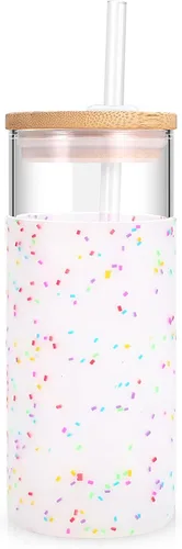 Vista 11 de Tronco Vaso de vidrio de 20 onzas con tapa y popote, taza de café helado y vaso para batido con tapas de bambú y funda protectora de silicona, apto