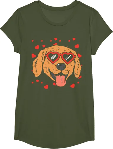 Vista 109 de Golden Retriever cara corazón gafas día de San Valentín perro regalo camiseta Negro