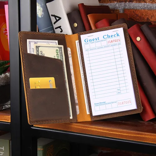Vista 6 de Libros de Servidor para Camareras, Presentadores de Cuenta de Huéspedes de Cuero para Restaurante, Portador de Tarjetas para Camarera, Organizador