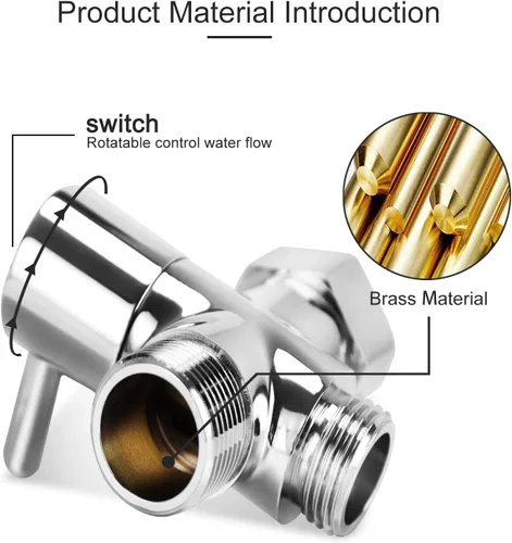 Vista 6 de Adaptador de bidé T con válvula de cierre: Válvula T de latón de 3 vías para bidé 7/8 "x 7/8" X 1/2" - Conector en T a prueba de fugas Ajuste