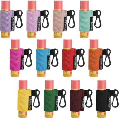 Vista 8 de Homakover 12 Pack Compact Chapstick Holder Keychain,Elastic Lip Balm Sleeves with Clip, Fits Most Standard Lip Balm