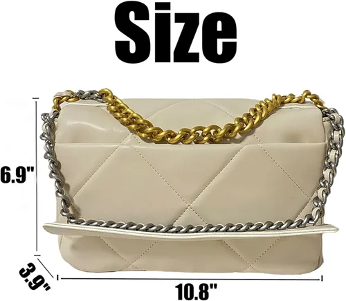 Vista 2 de Bolsos acolchados de lujo para mujer, de cuero, para el hombro, bolso cruzado y monederos, con cadena femenina, bolso de mano (cartera blanca)