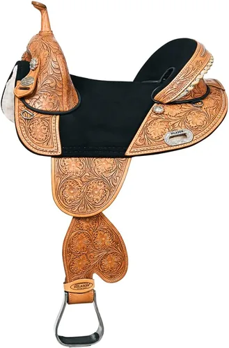Vista 17 de HILASON Western Horse Treeless Trail Barrel Saddle American Leather for Horses Negro