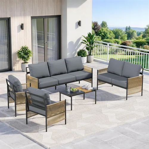 Vista 9 de Muebles de aluminio del patio fijados para 7, sistema tejido Gris