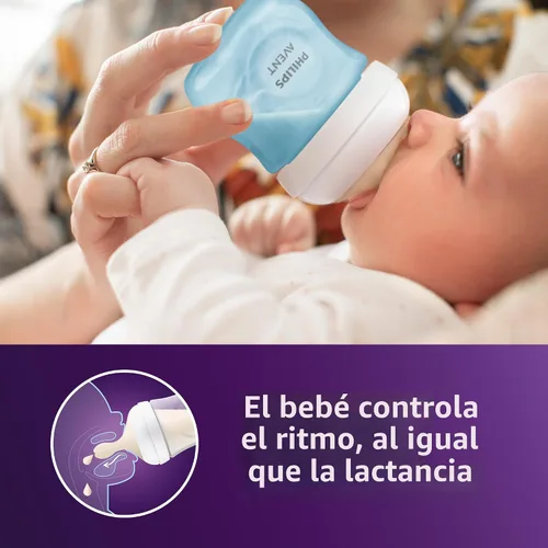 Vista 2 de Philips Avent - Biberón natural con boquilla de respuesta natural, azul, 4 onzas, paquete de 4, SCY900/24