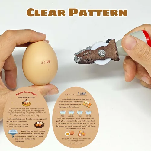 Vista 2 de Sellos de fecha de huevo para huevos frescos, con una almohadilla de tinta de cuatro colores, 50 Instrucciones de huevos frescos de granja, Kit