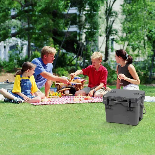 Vista 2 de Goplus 16 Quart Cooler, 24-Can Capacity Ice Chest with 2 Cup Holders, 3-5 Days Ice Retention, Portable Insulated Ice Box for Camping, Fishing Gris