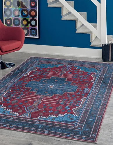 Vista 9 de Unique Loom Mangata Collection - Alfombra de área - Mary (rectangular 2' 0" x 3' 0", azul/negro)