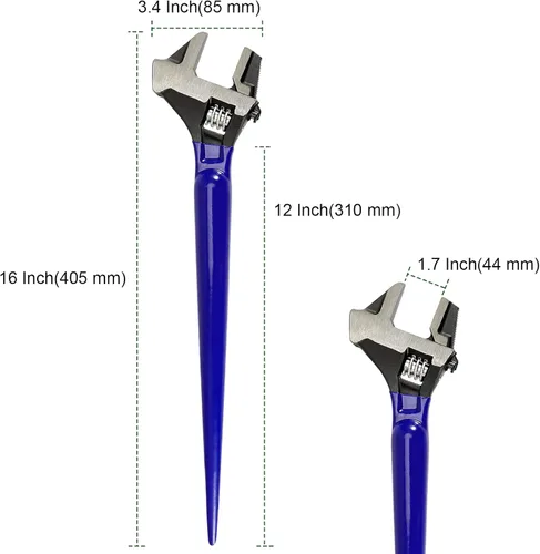 Vista 2 de PINGEUI 2 llaves espud de 16 pulgadas, llave ajustable forjada resistente, construcción marcada a escala métrica con cabeza de martillo y función