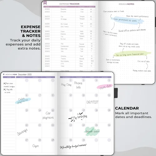 Vista 4 de Clever Fox Planificador de presupuesto bi semanal - Libro organizador financiero sin fecha - Rastreador de gastos, cuaderno de presupuestos y Negro