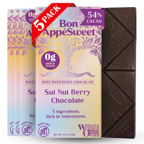 Vista 25 de Bon AppéSweet Barra de Chocolate Endulzada con Dátiles - Mejor que el Chocolate con Leche 2.2 Onzas (Pack de 3) Orgánico, Sin Azúcar Añadida