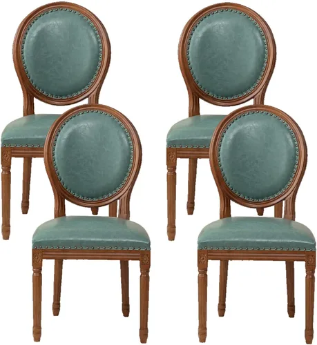 Vista 9 de Juego de sillas de comedor de madera 1/2/4, sillas de cocina tapizadas con asiento de cuero, silla de comedor rústica, silla lateral sin brazos