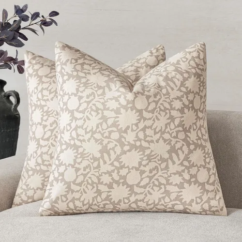 Vista 10 de Foindtower - Juego de 2 fundas de almohada decorativas con flores neutras estilo farmhouse, fundas de almohada boho para sofá, sofá cama