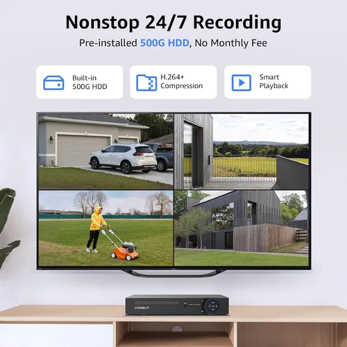 Vista 5 de Sistema de cámara de seguridad con cable, 8 canales 5MP Lite CCTV DVR kit con 4 cámaras de seguridad AHD para el hogar de 3MP al aire libre, carcasa