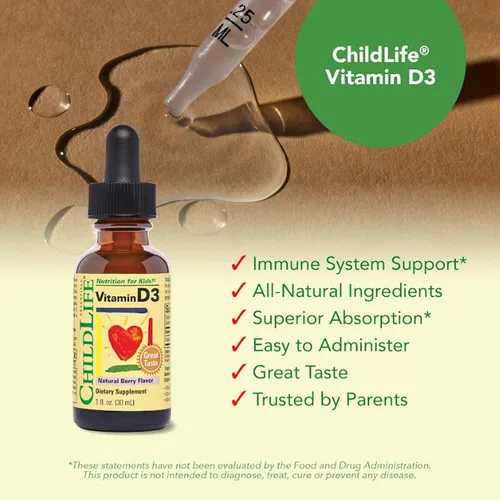 Vista 6 de CHILDLIFE ESSENTIALS Gotas de vitamina D3 para niños, niños pequeños y bebés - Gotas de vitamina D líquida, 500 UI por gota, apoyo para la salud