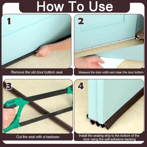 Vista 4 de 2 unidades de 3 pies de base de puerta de vinilo con cinta adhesiva autoajustable, tira de agua debajo de la base de la puerta con tapa para goteo