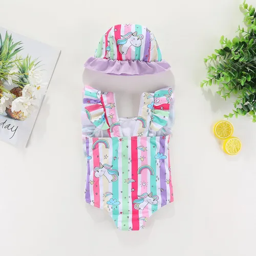 Vista 2 de Amberetech Traje de baño de una pieza para niñas con volantes, sin mangas, bikini para la playa