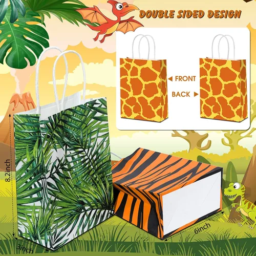 Vista 3 de 24 bolsas de regalo con estampado de animales, safari, selva, fiesta, bolsa con asa, bolsas de papel zoológico de animales para golosinas de vida