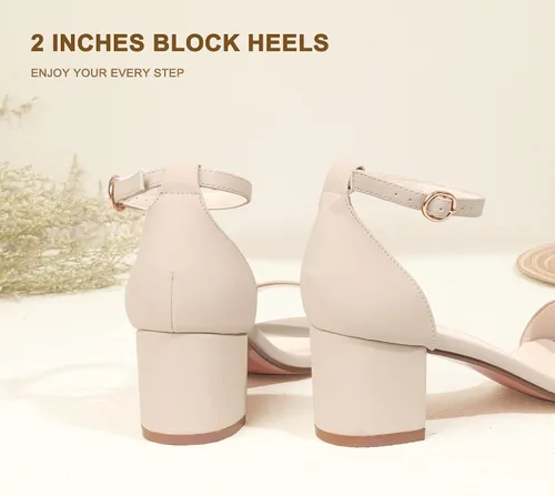 Vista 4 de IDIFU Cookie-LO - Sandalias de tacón de bloque ancho y bajo con correa al tobillo, para mujer, zapatos de tacón para vestido de novia
