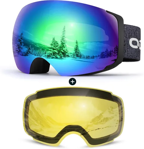 Vista 15 de Odoland Magnetic Interchangeable Anti-Fog Ski Goggles with 2 Lens Large Spherical Frameless Snow Snowboard Goggles for Men Women