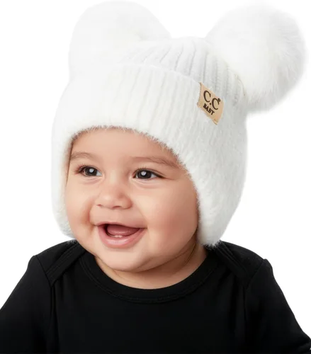 Vista 33 de Funky Junque Gorro de invierno con doble pompón para bebé de 0 a 12 meses, bonito gorro de punto acogedor para clima frío Patrón de tejido