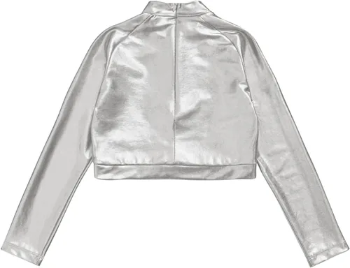 Vista 4 de Jhaoyu Camiseta de manga larga para niñas y niñas, brillante, metálica, hip hop, danza, camiseta de manga larga, jazz, ballet, ropa de baile moderna