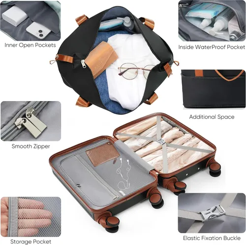 Vista 7 de Merax Juego de equipaje rígido ABS expandible de 3 piezas con rueda giratoria Maleta TSA Lock Suit Case, Negro -, Juego de 2 piezas, Equipaje