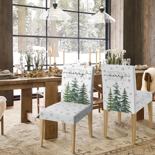 Vista 4 de Horaldaily Fundas para sillas de árboles de pino blanco de Navidad, 4