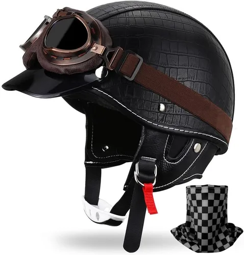 Vista 16 de Casco de motocicleta estilo alemán estilo retro medio casco de cuero medio abierto - aprobado por DOT para hombres y mujeres vintage motocicleta