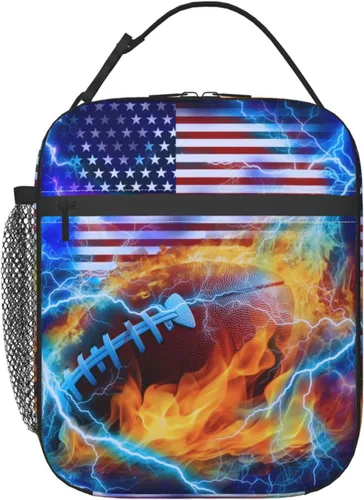 Vista 11 de Miaoquhe Lonchera de béisbol para hombres, bolsa de béisbol con bandera estadounidense para mujeres, bolsa de almuerzo para niños, bolsa de almuerzo