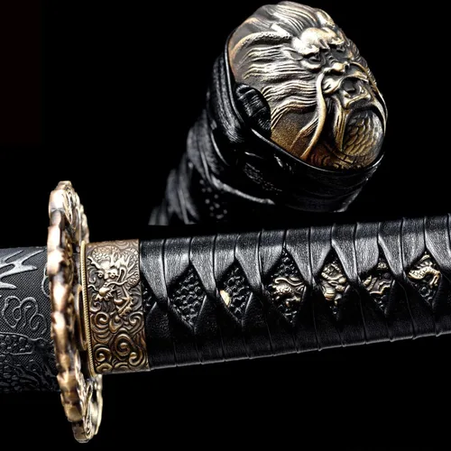 Vista 6 de Espada japonesa de samurái Katana auténtica hecha a mano de acero al carbono 1095 de alta calidad, espada de dragón real y afilada, Katana