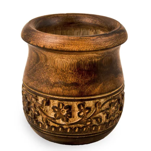 Vista 5 de GoCraft Mortero y mortero tallados de madera Molinillo para hierbas, especias y uso en cocina, madera de mango natural grabada Mortero y mortero