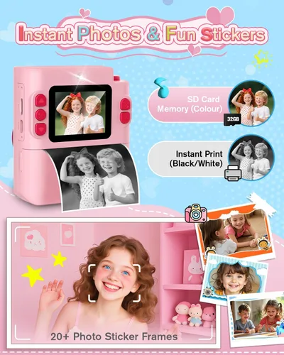 Vista 5 de Juguetes de cámara digital para niños de 3, 4, 5, 6, 7, 8, 9 y 10 años, regalo de Navidad y cumpleaños con cámara digital HD de 1080P, tarjeta SD