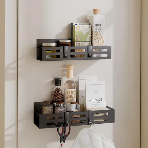 Vista 9 de SETBAOO Paquete de 4 estantes magnéticos para especias para refrigerador, estante magnético negro y nevera, organizador de gabinetes de cocina