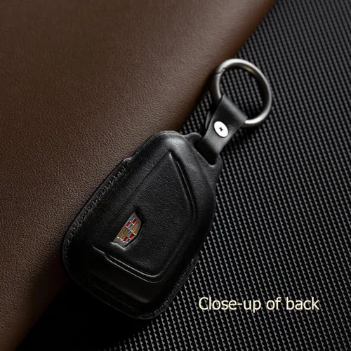 Vista 3 de Cuero Cadillac Key Fob Cover Llavero Holder Car Key Case Protector CT4 CT5 Accesorios Forma de la hoja, Negro