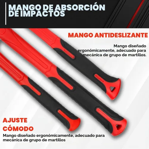 Vista 5 de C&T Juego de Martillos de 5 Piezas, Martillo de Bola de 16oz Martillo de Bola de 32oz Mazo de Goma de 32oz Martillo de Trineo de 3lb