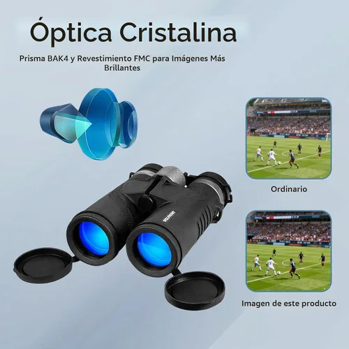Vista 3 de WOLFHUNT 10x42 Óptica Binoculares IPX7 Wterproof High Power Bino BAK-4 Prisma (negro)