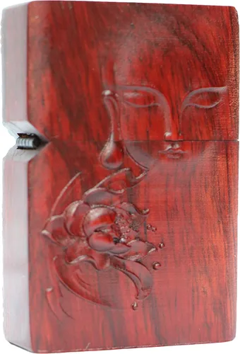 Vista 40 de Carcasa exterior de palisandro Huanghuali natural tallado para módulo Zippo (1000 brazos Avalokiteshvara de la diosa 3#)