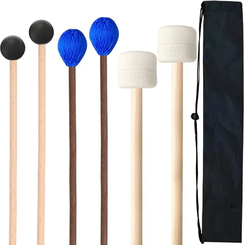 Vista 9 de Mallets de tambor, 2 pares de mazos de marimba de goma e hilo, instrumentos de percusión, accesorios para tambor de acero, bajo, platillos