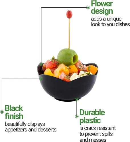 Vista 13 de Restaurantware Vasos desechables de postre de 2 onzas, 100 mini tazas de aperitivo, forma de flor, atractivos cuencos de plástico negro
