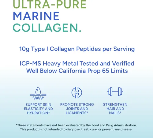 Vista 5 de Péptidos de colágeno marino hidrolizados, fabricados con Nippi Peptide® de Japón, 0.35 onzas de colágeno tipo I por porción, apoya la salud