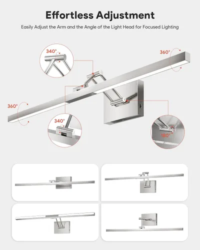 Vista 4 de VONLUCE Luz LED de Tocador de Baño de 30", Luces LED Modernas de Tocador 3CCT con Brazo Giratorio de Cabezal Rotativo de 360°, Lámpara de Baño