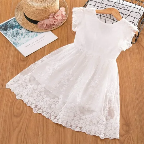 Vista 4 de Vestido de flores para niñas, vestido de princesa de encaje para fiestas, desfiles, vestido de verano vintage, vestido de bautizo, bautizo, vestidos