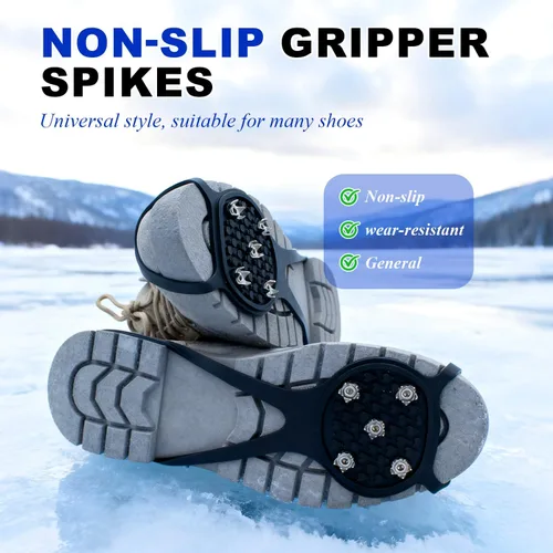 Vista 3 de Pinzas universales antideslizantes para zapatos de nieve con 5 dientes de acero, tacos de tracción, agarre de nieve y nieve, silicona antideslizante